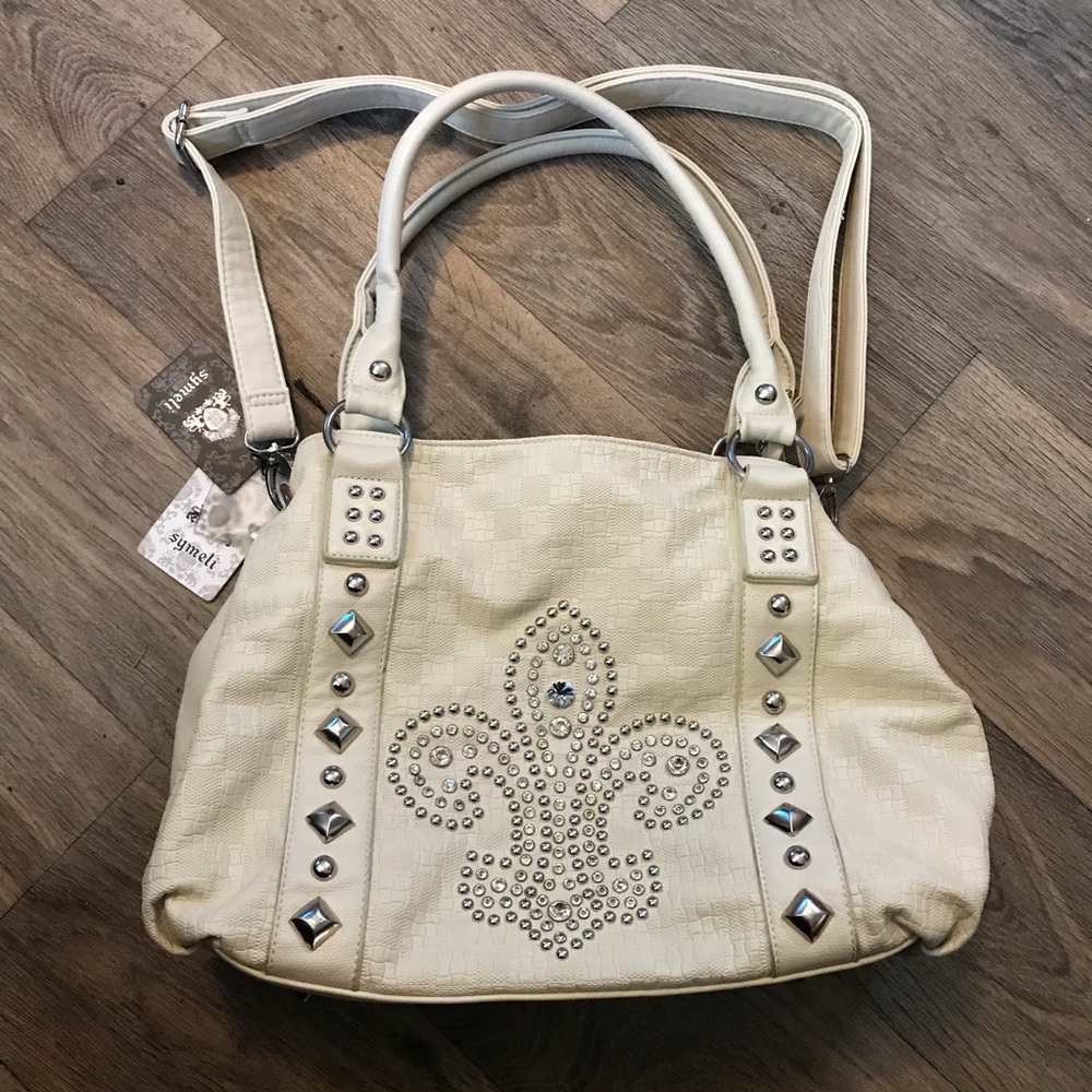 Buckle Symeli Studded Jewel Cream Satchel